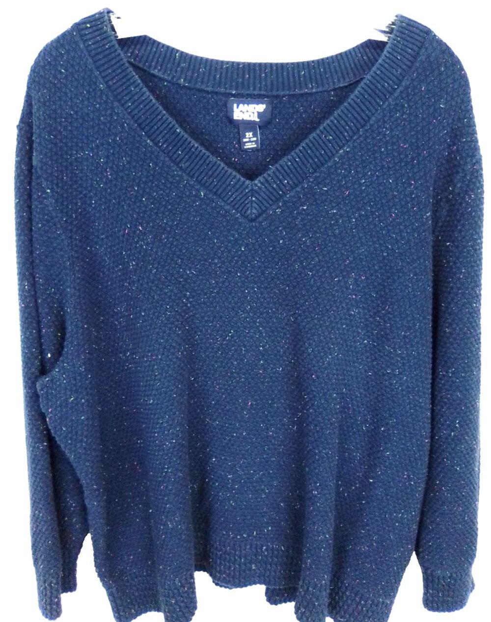 Lands End Y2K Women's V Neckline Long Sleeve Navy Speckle Sweater Size XXL